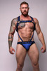 CellBlock 13 Linebacker Elastic Body Harness w/Cock-Ring Color Blue