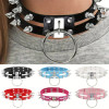 PU Leather Double Row Rivet Spiked Neck Choker Collar Color Rose Red