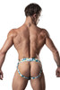 302-292 MalePower Men's "Cut It Out" Cut-Out Moonshine Jockstrap Color Blue-Green-White