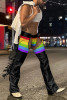 Rainbow Stripe Pride Festival Chaps with Fringe Color Black