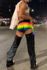 Rainbow Stripe Pride Festival Chaps with Fringe Color Black