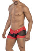 99779 CandyMan Men's Mesh Lace Trunks Color Black-Red