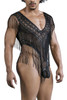 99865 CandyMan Men's Fringe Lace-Mesh Bodysuit Color Black