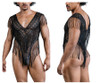 99865 CandyMan Men's Fringe Lace-Mesh Bodysuit Color Black