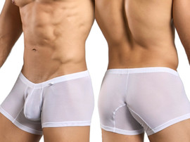 Men’s Mesh Trunks – Sleek Bold Sculpting Sexy Underwear (White Mesh) by MaleBasics