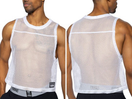 Men’s Sleeveless Practice Jersey – Bold Breathable Athletic Mesh Tank Top (White) by BIKE Athletic