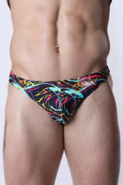 Men's Vaux Pulse Swim Thong – Low-Rise Designer Swimwear (Black Multi Splatter) by CellBlock 13