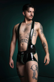 Men's Liquid Night Singlet Jock – Gloss Fetish Singlet (Army) by CellBlock 13