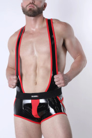 Men's Liquid Night Singlet Jock – Gloss Fetish Singlet (Red) by CellBlock 13