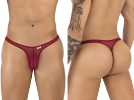 Men's Sheer Mesh String Thong – Low Rise Sexy Pouch Underwear (Burgundy Mesh) by CandyMan