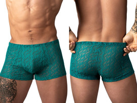 Men's Ripple Pouch Short – Sheer Textured Trunks (Teal) by MalePower
