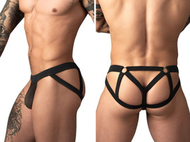 Men's Mesh 2 Strappy Ring Jockstrap – Sheer Mesh Jockstrap Underwear (Black) by MalePower