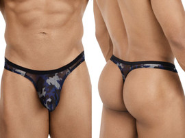 Men's Sheer Blue Camo Mesh Thong – Low-Rise Contour Pouch Underwear by Pikante