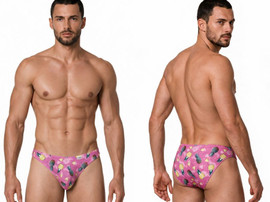 Men’s Printed Bikini Briefs – Tropical Pineapple Pattern Underwear (Pink Print) by CandyMan