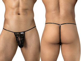 Men’s Lace Thong – Sheer Seductive Minimal Underwear (Black) by CandyMan