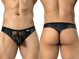 Men’s Lace Thong – Sheer Floral Pouch Minimal Underwear (Black) by CandyMan
