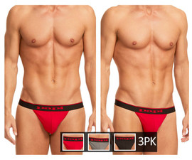 980902-950 Papi Men's 3PK Cotton Stretch Thong Color Red-Gray-Black