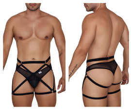 99674 CandyMan Men's Garter Thong Two-Piece Set Color Black