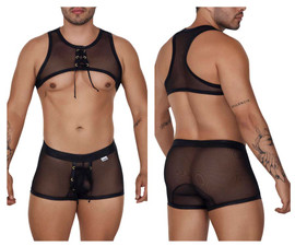 99680 CandyMan Men's Crop Top and Trunks Two-Piece Set Color Black