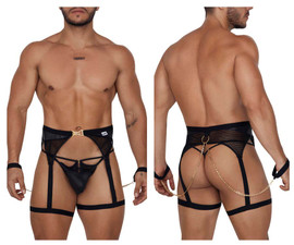 99690 CandyMan Men's Garter Thong Two-Piece Set Color Black