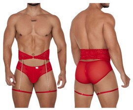 99703 CandyMan Men's Garter Briefs Two-Piece Set Color Red