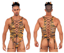 99734 CandyMan Men's Safari Bodysuit Color Tiger Print