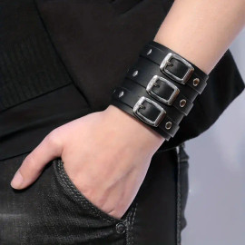 Leather Square Buckle Wrist Cuff