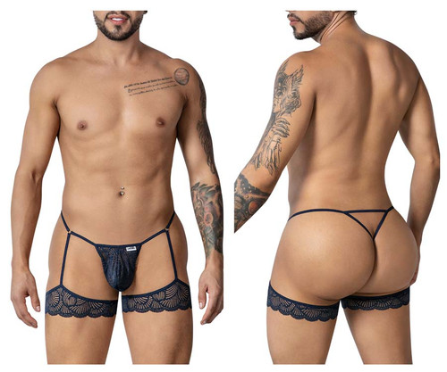 99906 CandyMan Men's Garter Lace Thong Color Navy