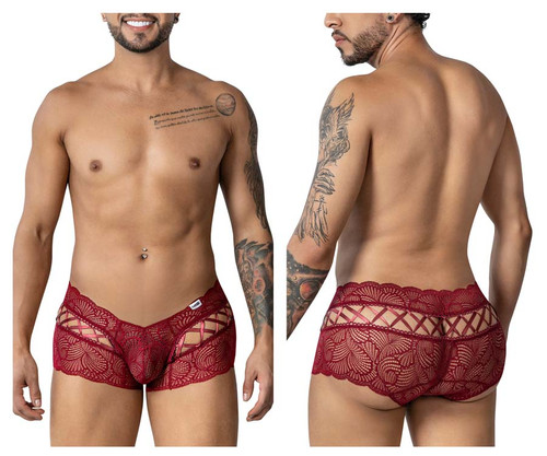 99916 CandyMan Men's Lace Trunks Color Burgundy