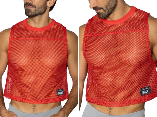 Men’s Sleeveless Practice Jersey – Bold Breathable Athletic Mesh Tank Top (Red) by BIKE Athletic