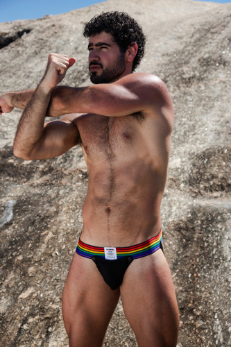 Men’s Tight End 2" Snap-Up Jockstrap – Pride Rainbow Athletic Jock by CellBlock 13