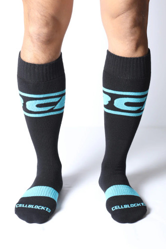 Men's Kennel Club Dark Pup Knee High Socks – Athletic Fetish Socks (Turquoise) by CellBlock 13