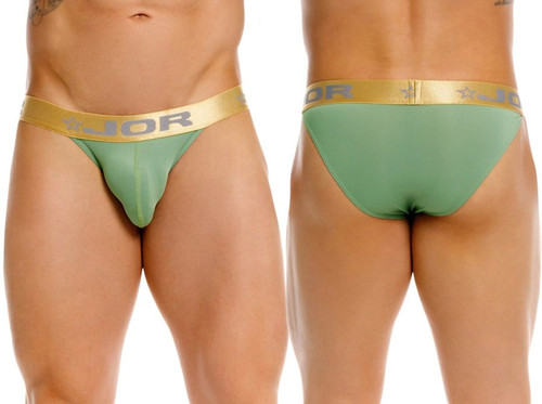 Men's Soho Bikini – Low-Rise Bikini Underwear with Gold Waistband (Green) by JOR
