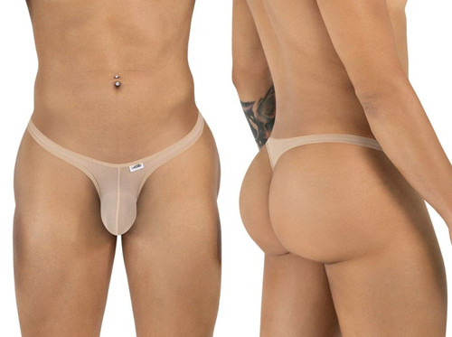 Men's Sheer Mesh String Thong – Low Rise Sexy Pouch Underwear (Beige Mesh) by CandyMan