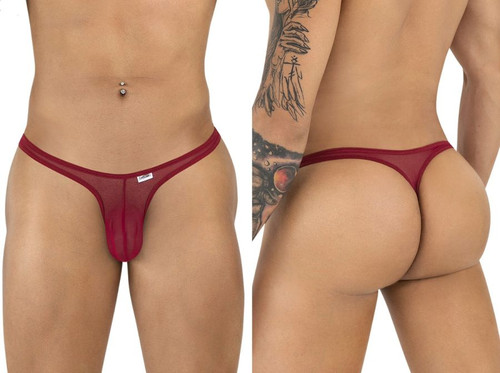 Men's Sheer Mesh String Thong – Low Rise Sexy Pouch Underwear (Burgundy Mesh) by CandyMan