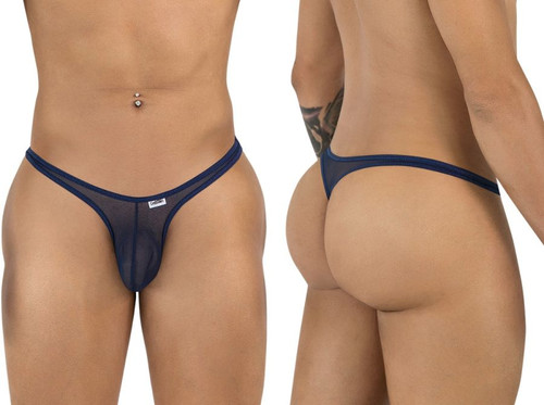 Men's Sheer Mesh String Thong – Low Rise Sexy Pouch Underwear (Navy Mesh) by CandyMan