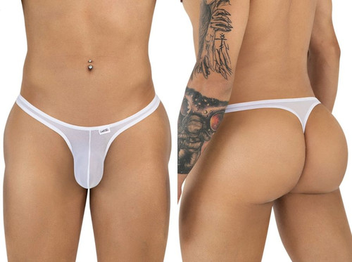 Men's Sheer Mesh String Thong – Low Rise Sexy Pouch Underwear (White Mesh) by CandyMan