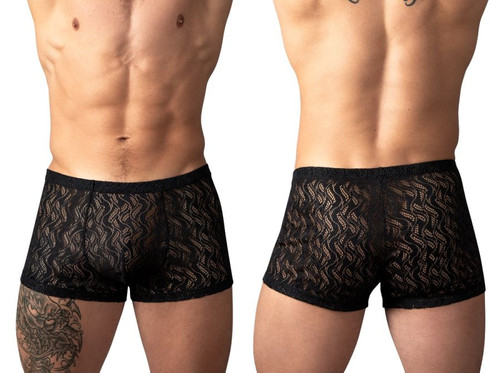 Men's Ripple Pouch Short – Sheer Textured Trunks (Black) by MalePower