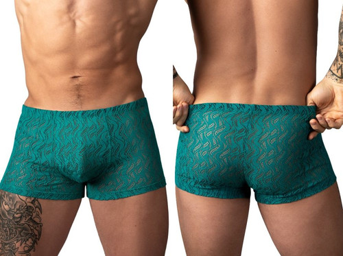 Men's Ripple Pouch Short – Sheer Textured Trunks (Teal) by MalePower