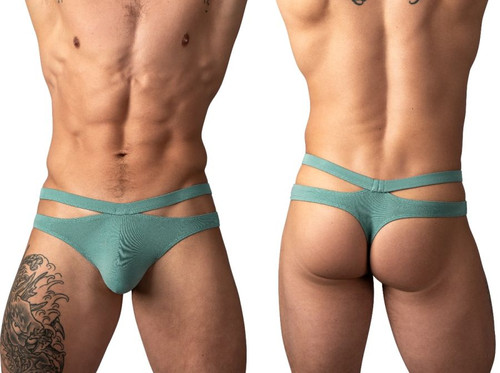 Men's Eco Cozy Cutout Thong – Cutout String Thong Underwear (Green) by MalePower