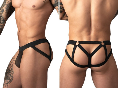 Men's Mesh 2 Strappy Ring Jockstrap – Sheer Mesh Jockstrap Underwear (Black) by MalePower