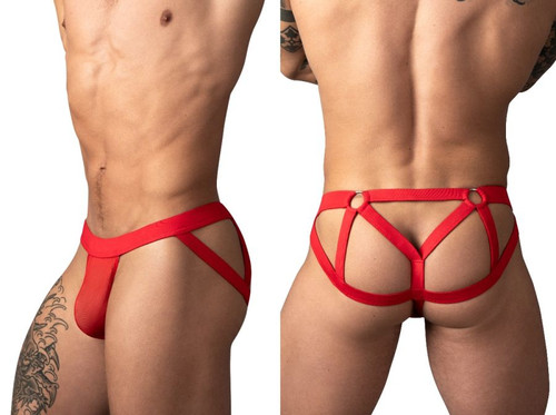 Men's Mesh 2 Strappy Ring Jockstrap – Sheer Mesh Jockstrap Underwear (Red) by MalePower
