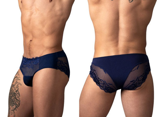 Men's Sassy Lace Bikini Brief – Sheer Lace Men's Bikini Brief (Navy) by MalePower