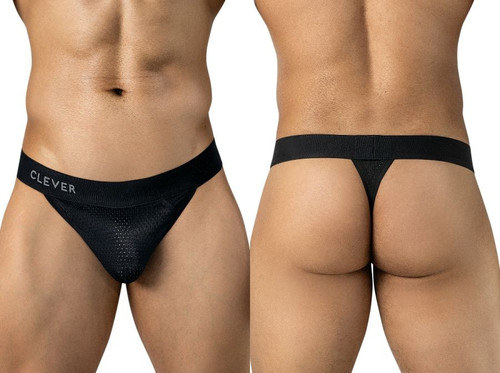 Men's Ulises Thong – Breathable Mesh Enhancing Low-Rise Underwear (Black) by Clever