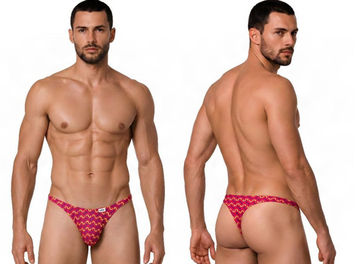 Men’s Printed Thong – Bold Sexy Microfiber Underwear (Fuchsia Print) by CandyMan