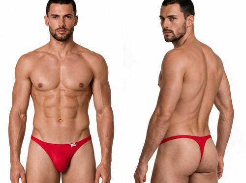 Men’s Thong – Ultra Low-Rise Minimal Coverage Underwear (Red) by CandyMan