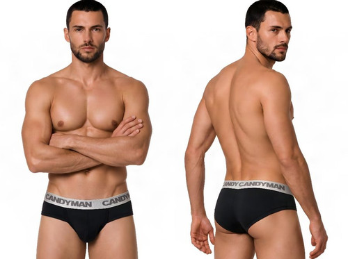 Men’s Briefs – Sleek Supportive Everyday Underwear (Black-Silver) by CandyMan