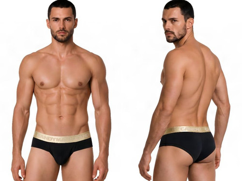 Men’s Briefs – Sleek Supportive Everyday Underwear (Black-Gold) by CandyMan