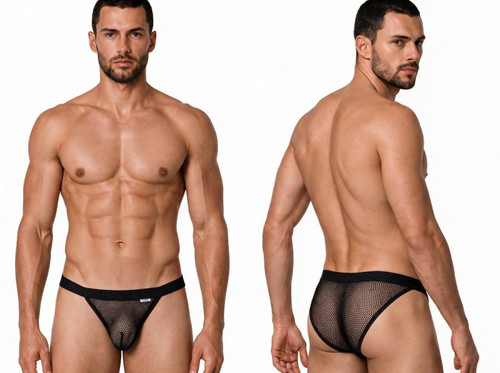 Men’s Mesh Bikini – Sheer Low-Rise Breathable Underwear (Black) by CandyMan