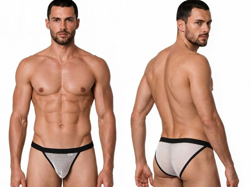 Men’s Mesh Bikini – Sheer Low-Rise Breathable Underwear (White Mesh) by CandyMan